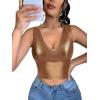 imageFloerns Womens PU Leather V Neck Solid Sleeveless Camisole Crop Tank TopPlain Brown