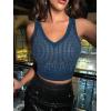 imageFloerns Womens PU Leather V Neck Solid Sleeveless Camisole Crop Tank TopRhinestone Blue