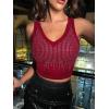 imageFloerns Womens PU Leather V Neck Solid Sleeveless Camisole Crop Tank TopRhinestone Red