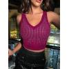 imageFloerns Womens PU Leather V Neck Solid Sleeveless Camisole Crop Tank TopRhinestone Red Violet