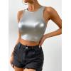 imageFloerns Womens PU Leather V Neck Solid Sleeveless Camisole Crop Tank TopSilver Pure