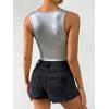 imageFloerns Womens PU Leather V Neck Solid Sleeveless Camisole Crop Tank TopSilver Pure