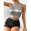 imageFloerns Womens PU Leather V Neck Solid Sleeveless Camisole Crop Tank TopSilver Pure