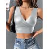 imageFloerns Womens PU Leather V Neck Solid Sleeveless Camisole Crop Tank TopSilver Solid