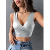imageFloerns Womens PU Leather V Neck Solid Sleeveless Camisole Crop Tank TopSilver Solid