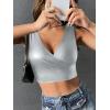 imageFloerns Womens PU Leather V Neck Solid Sleeveless Camisole Crop Tank TopSilver Solid