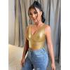 imageFloerns Womens PU Leather V Neck Solid Sleeveless Camisole Crop Tank TopSolid Gold