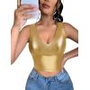 imageFloerns Womens PU Leather V Neck Solid Sleeveless Camisole Crop Tank TopSolid Gold