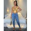 imageFloerns Womens PU Leather V Neck Solid Sleeveless Camisole Crop Tank TopSolid Gold