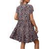 imageFloerns Womens V Neck Short Sleeve Ruffle Hem Colorblock Swing Shift Mini DressBlack Floral