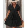 imageFloerns Womens V Neck Short Sleeve Ruffle Hem Colorblock Swing Shift Mini DressBlack Plain