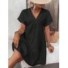 imageFloerns Womens V Neck Short Sleeve Ruffle Hem Colorblock Swing Shift Mini DressBlack Plain