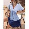 imageFloerns Womens V Neck Short Sleeve Ruffle Hem Colorblock Swing Shift Mini DressBlue