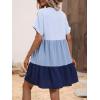 imageFloerns Womens V Neck Short Sleeve Ruffle Hem Colorblock Swing Shift Mini DressBlue