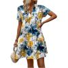 imageFloerns Womens V Neck Short Sleeve Ruffle Hem Colorblock Swing Shift Mini DressBlue and Yellow