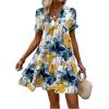 imageFloerns Womens V Neck Short Sleeve Ruffle Hem Colorblock Swing Shift Mini DressBlue and Yellow