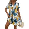 imageFloerns Womens V Neck Short Sleeve Ruffle Hem Colorblock Swing Shift Mini DressBlue and Yellow