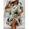 imageFloerns Womens V Neck Short Sleeve Ruffle Hem Colorblock Swing Shift Mini DressBlue and Yellow