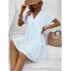 imageFloerns Womens V Neck Short Sleeve Ruffle Hem Colorblock Swing Shift Mini DressLight Blue Plaid