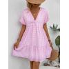 imageFloerns Womens V Neck Short Sleeve Ruffle Hem Colorblock Swing Shift Mini DressPink