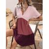 imageFloerns Womens V Neck Short Sleeve Ruffle Hem Colorblock Swing Shift Mini DressRed