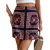 imageFloerns Womens Boho Floral Embroidered Casual Bodycon Short Mini SkirtRed Multi