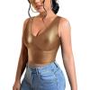 imageFloerns Womens PU Leather V Neck Solid Sleeveless Camisole Crop Tank TopPlain Brown