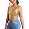 imageFloerns Womens PU Leather V Neck Solid Sleeveless Camisole Crop Tank TopSolid Gold