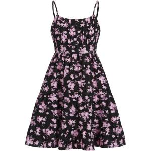 imageFloerns Girls Floral Print Sleeveless Ruched Ruffle Hem A Line Cami Short DressBlack