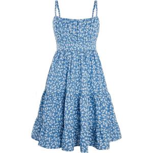 imageFloerns Girls Floral Print Sleeveless Ruched Ruffle Hem A Line Cami Short DressBlue Flower