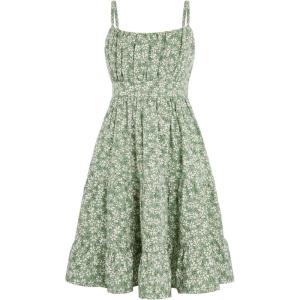 imageFloerns Girls Floral Print Sleeveless Ruched Ruffle Hem A Line Cami Short DressGreen Floral