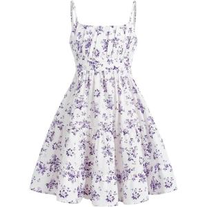 imageFloerns Girls Floral Print Sleeveless Ruched Ruffle Hem A Line Cami Short DressLilac Purple