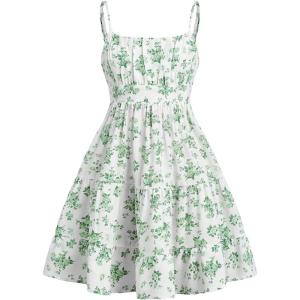 imageFloerns Girls Floral Print Sleeveless Ruched Ruffle Hem A Line Cami Short DressMint Green