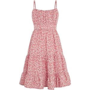 imageFloerns Girls Floral Print Sleeveless Ruched Ruffle Hem A Line Cami Short DressPink
