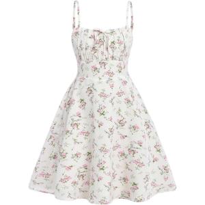 imageFloerns Girls Floral Print Sleeveless Ruched Ruffle Hem A Line Cami Short DressWhite Ivory