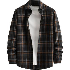 imageFloerns Mens Plaid Flannel Shirts Long Sleeve Regular Fit Button Down Causal ShirtsBlack Brown Multi