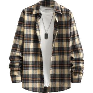 imageFloerns Mens Plaid Flannel Shirts Long Sleeve Regular Fit Button Down Causal ShirtsBlack Yellow Multi