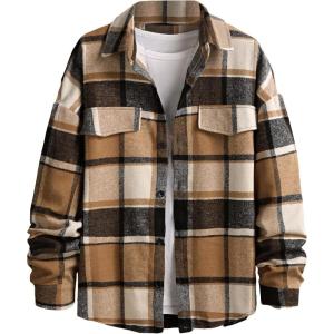 imageFloerns Mens Plaid Flannel Shirts Long Sleeve Regular Fit Button Down Causal ShirtsBrown Black Multi