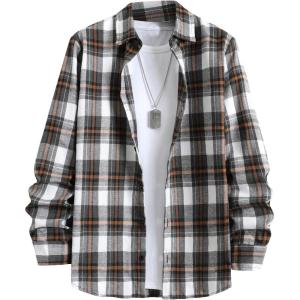 imageFloerns Mens Plaid Flannel Shirts Long Sleeve Regular Fit Button Down Causal ShirtsCream White Black