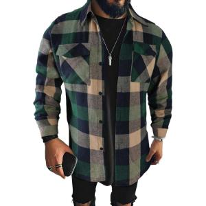 imageFloerns Mens Plaid Flannel Shirts Long Sleeve Regular Fit Button Down Causal ShirtsDark Green Beige