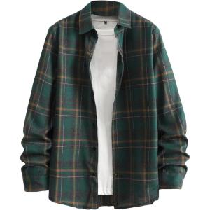 imageFloerns Mens Plaid Flannel Shirts Long Sleeve Regular Fit Button Down Causal ShirtsDark Green Plaid