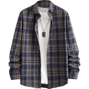 imageFloerns Mens Plaid Flannel Shirts Long Sleeve Regular Fit Button Down Causal ShirtsDeep Blue Multi