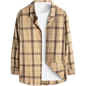 imageFloerns Mens Plaid Flannel Shirts Long Sleeve Regular Fit Button Down Causal ShirtsKhaki