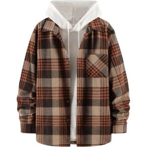 imageFloerns Mens Plaid Flannel Shirts Long Sleeve Regular Fit Button Down Causal ShirtsKhaki and Orange