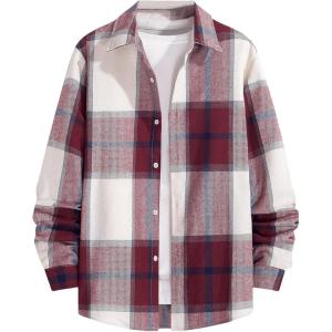imageFloerns Mens Plaid Flannel Shirts Long Sleeve Regular Fit Button Down Causal ShirtsMaroon