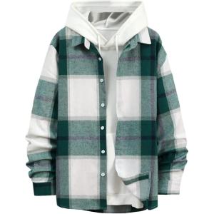 imageFloerns Mens Plaid Flannel Shirts Long Sleeve Regular Fit Button Down Causal ShirtsWhite Green Plaid