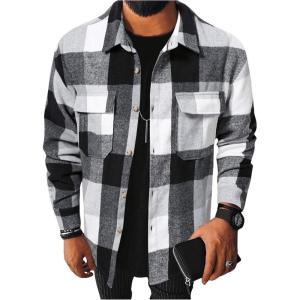 imageFloerns Mens Plaid Flannel Shirts Long Sleeve Regular Fit Button Down Causal ShirtsWhite Ivory Black