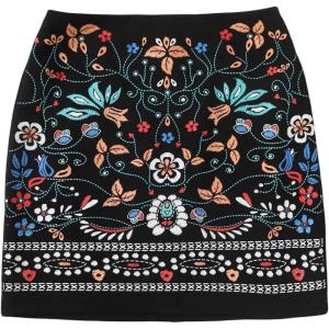 imageFloerns Womens Boho Floral Embroidered Casual Bodycon Short Mini SkirtBlack