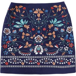 imageFloerns Womens Boho Floral Embroidered Casual Bodycon Short Mini SkirtNavy Blue