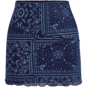 imageFloerns Womens Stretchy Elastic Waist Print Boho Mini SkirtBlue Paisley